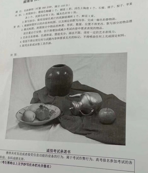 2019年湖南省美术统考色彩考题 2019年湖南省美术统考色彩考题